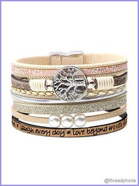 Genuine Leather Wrap Bracelet with Hidden Inspirational Message, Tree of Life